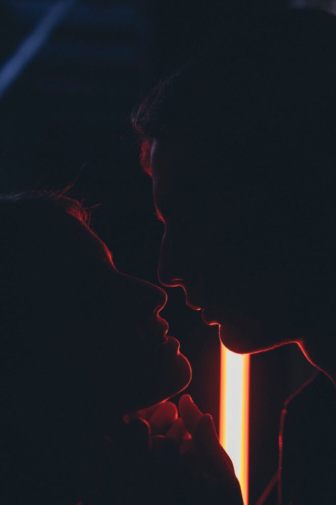silhouette of couple in the dark